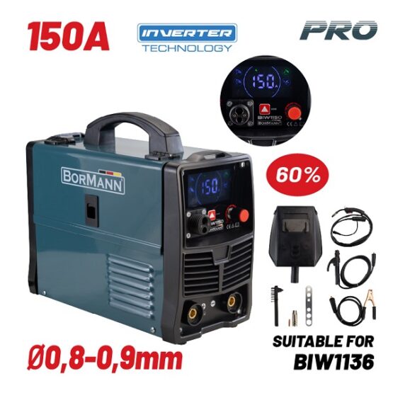 BORMANN BIW1150 Ηλεκτροκόλληση MIG/MAG/TIG/MMA 150A 60% No gas 450gr/1000gr Κουλούρα (0.8-1.0mm)