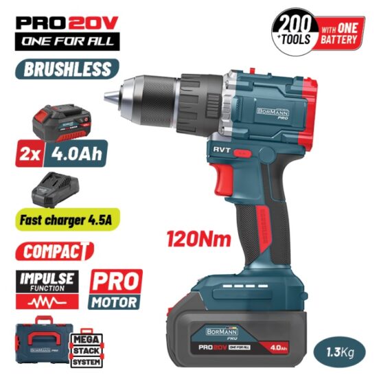 Bormann Pro BBP5451X44CA &Kappa;&rho;&omicron;&upsilon;&sigma;&tau;&iota;&kappa;ό &Delta;&rho;&alpha;&pi;&alpha;&nu;&omicron;&kappa;&alpha;&tau;&sigma;ά&beta;&iota;&delta;&omicron; &Mu;&pi;&alpha;&tau;&alpha;&rho;ί&alpha;&sigmaf; Brushless 20V 2x4Ah